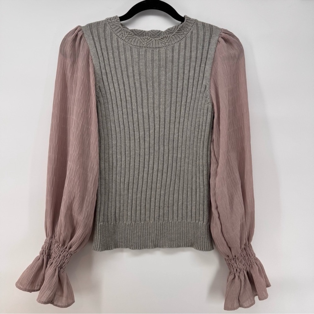 Current Air LA Puff Sleeve Sweater Size Small Ribbed Knit Lavender Balloon Sleev